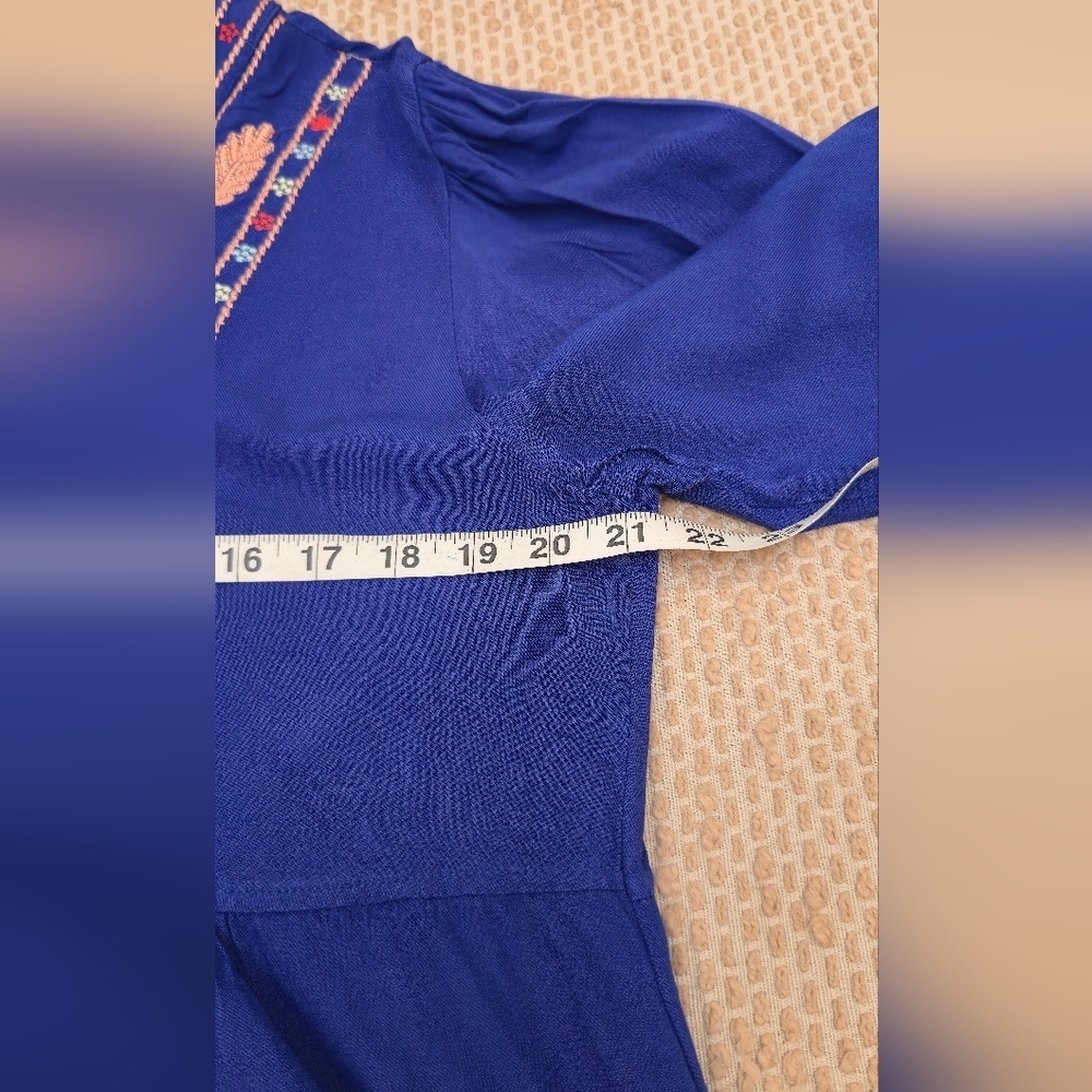 Solitaire Royal Blue Embroidered Bohemian Peasant Dress With Pockets Size Large - Picture 4 of 13